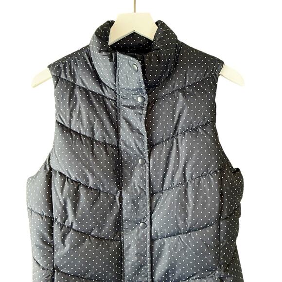 Gap Vest Womens Medium Blue & White Polka Dot Puffer Quilted Full Zip Snaps - Picture 2 of 7